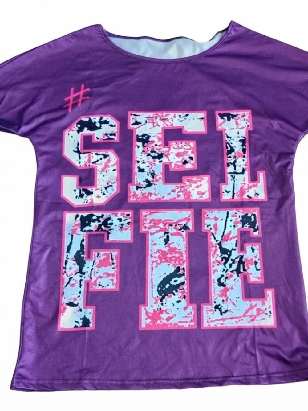 Girls #SELFIE Purple Sleep Shirt Large Graphic Tee Loungewear